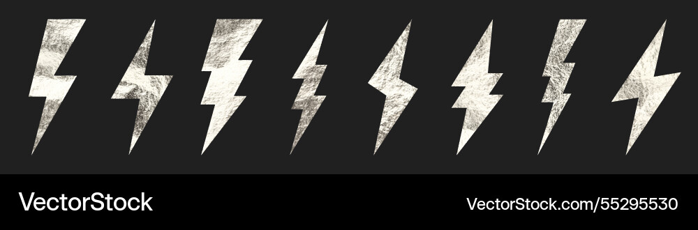 Silver lightning bolt icons collection gold foil Silver lightning bolt icons collection gold foil vector image
