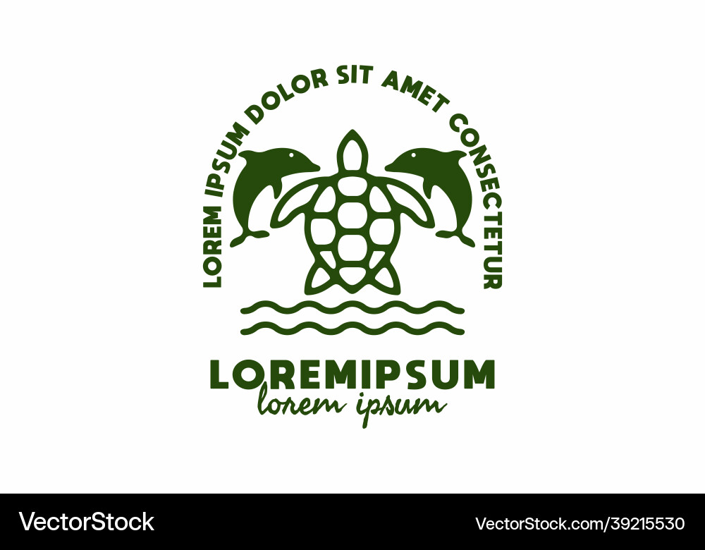 Turtle and dolphins line art with lorem ipsum text Turtle and dolphins line art with lorem ipsum text Vector Image