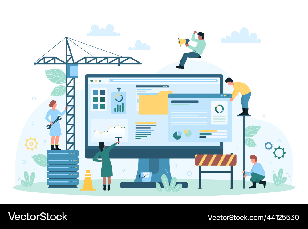 Website under construction tiny people build Vector Image