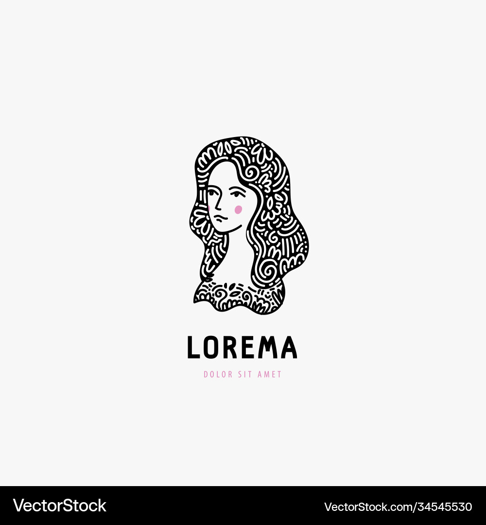 Woman face logo black and white hand drawn Woman face logo black and white hand drawn vector image