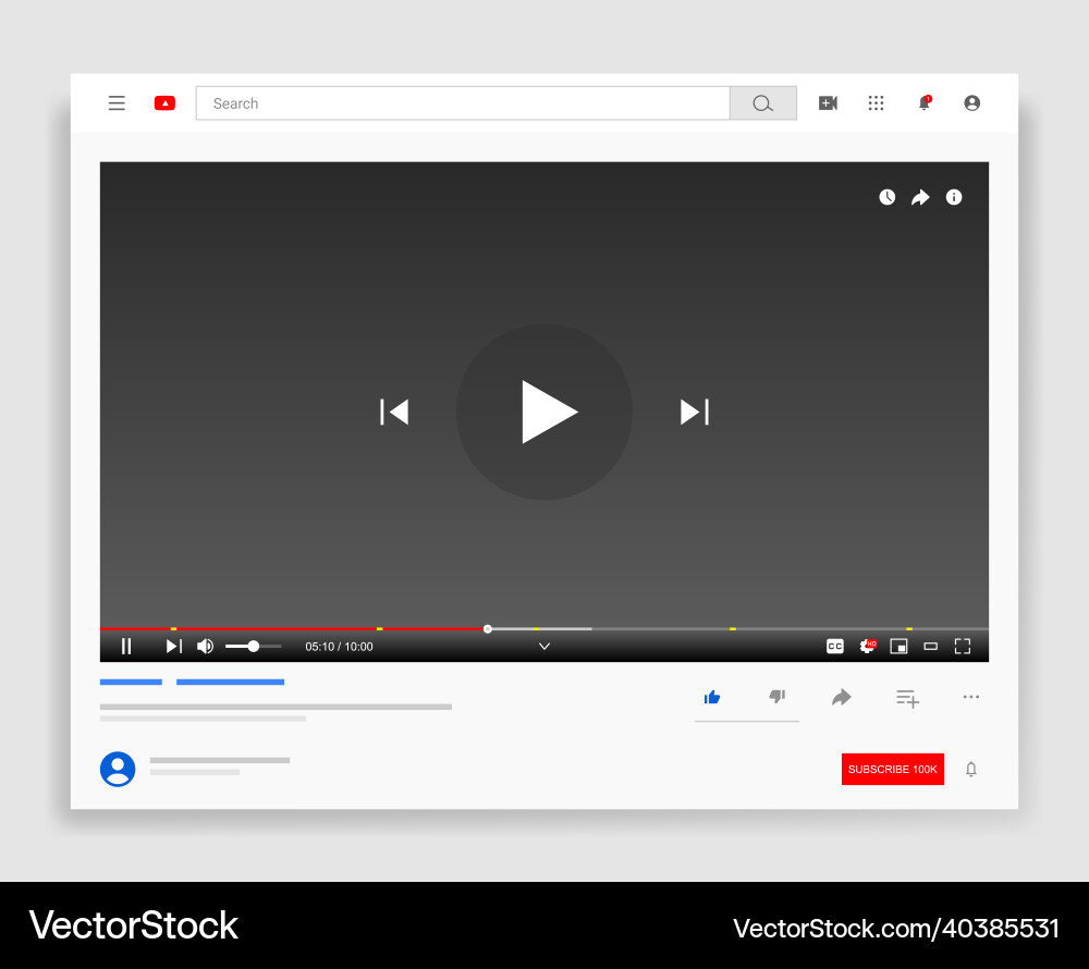 Desktop web video player Desktop web video player Vector Image