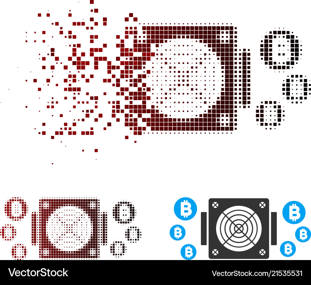 Dissolved pixel halftone bitcoin mining asic Dissolved pixel halftone bitcoin mining asic vector image