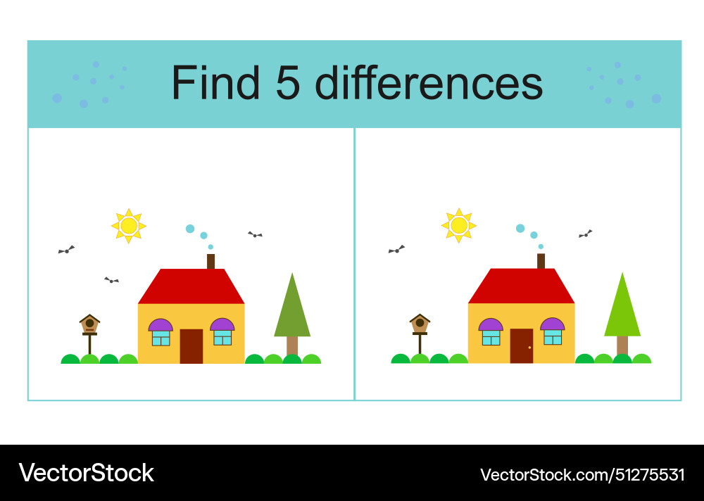 Find 5 differences logic puzzle game for kids Vector Image