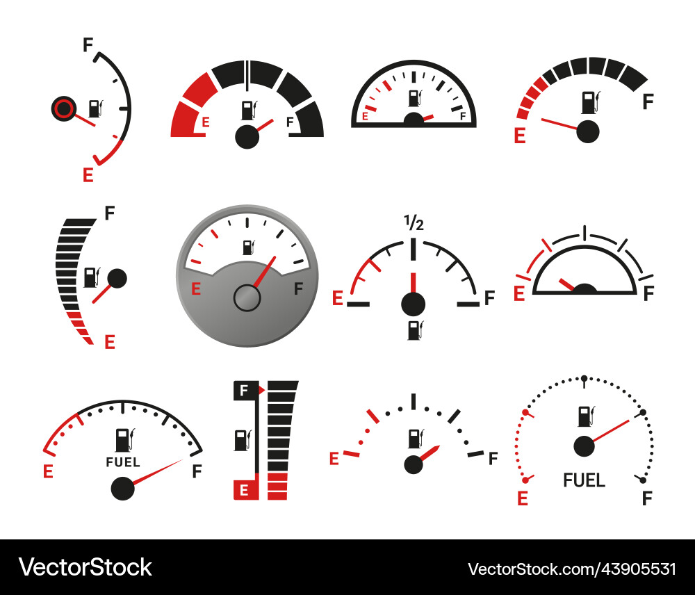 Fuel indicator with arrow set realistic Fuel indicator with arrow set realistic vector image