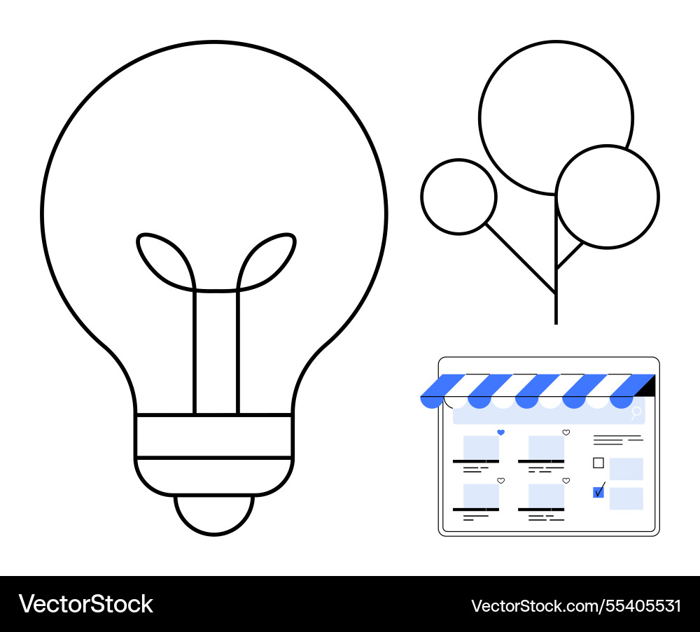Light bulb tree and browser window signifying Light bulb tree and browser window signifying vector image