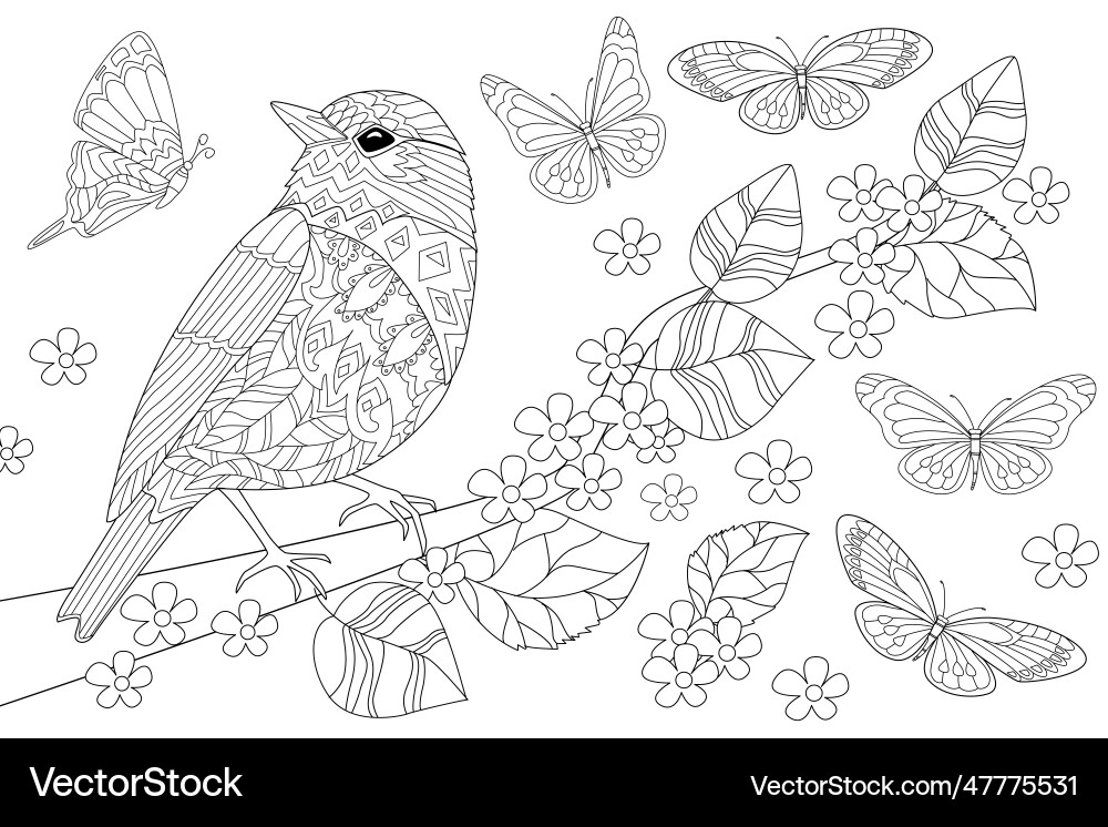 Pretty bird in on branch of tree for your Vector Image