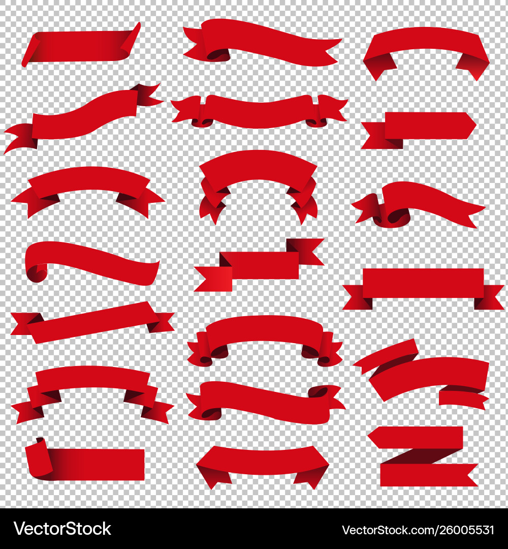 Retro red web ribbon set isolated transparent vector image