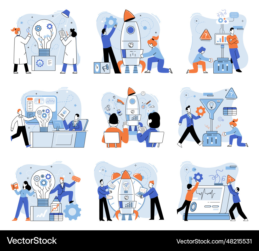 Solving problem and joint work teamwork assemble Solving problem and joint work teamwork assemble Vector Image