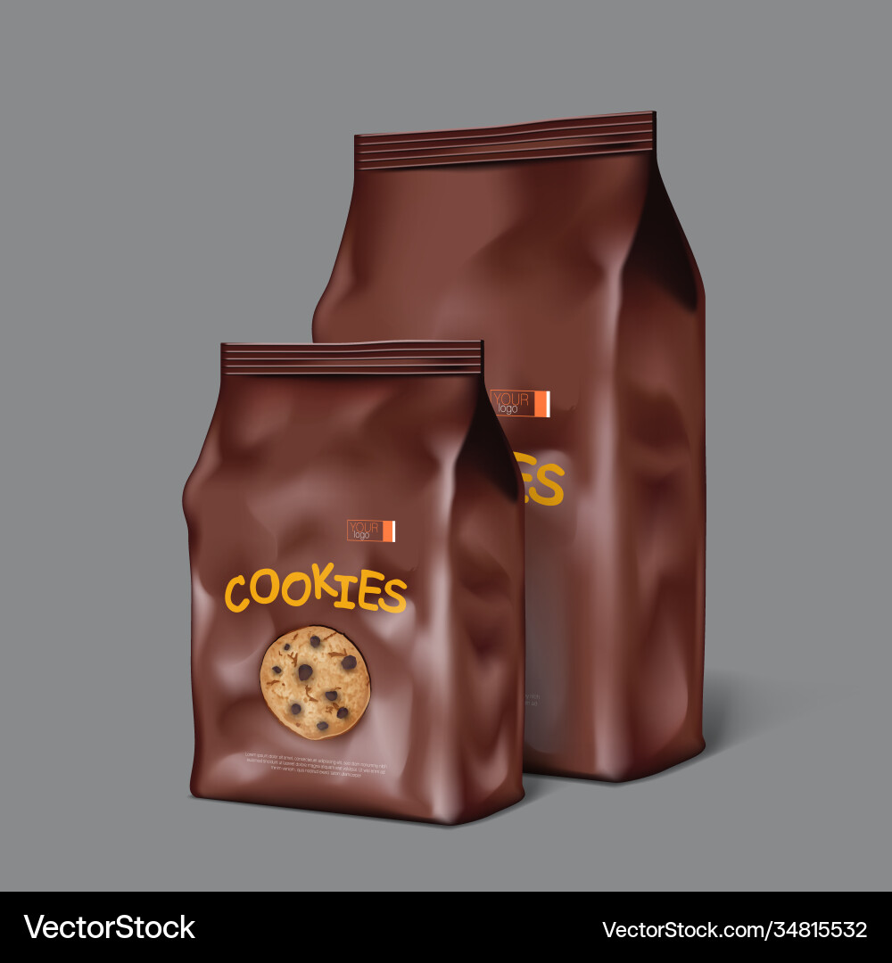 3d brown packaging design for chocolate cookies 3d brown packaging design for chocolate cookies vector image