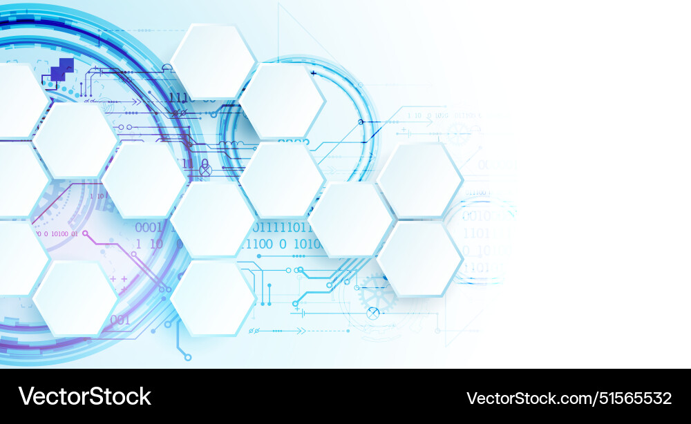 Abstract circuit board and hexagons on gradient Abstract circuit board and hexagons on gradient vector image