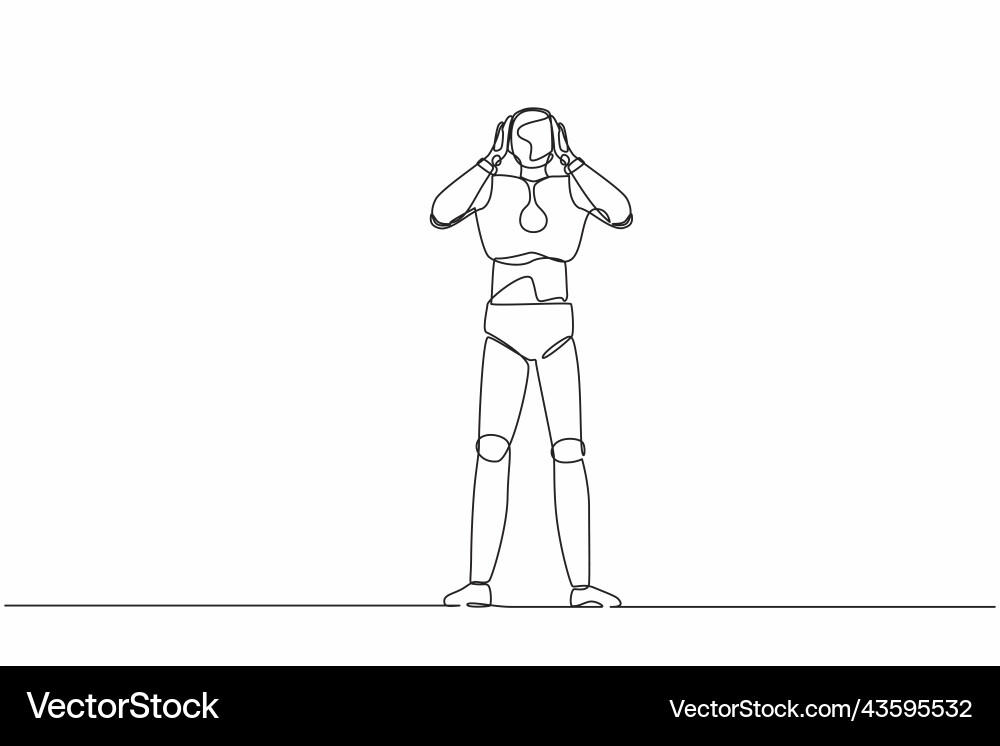 Continuous one line drawing robot covering Vector Image