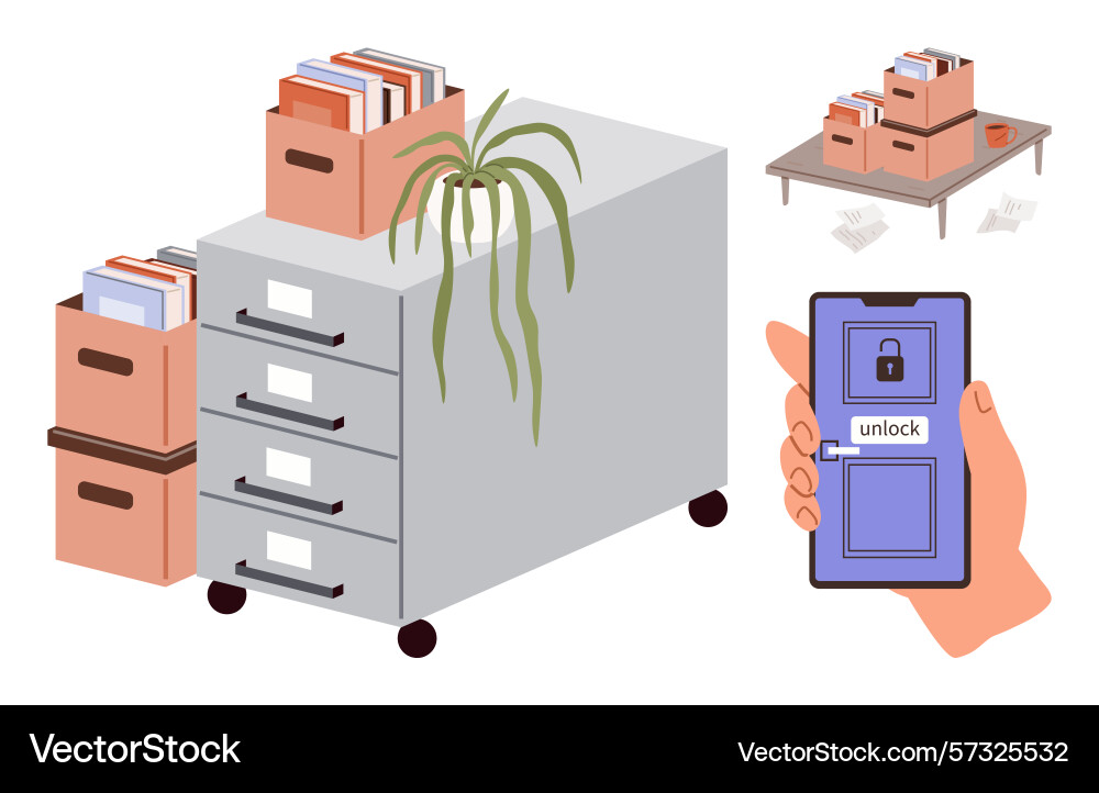 Secure digital access to office files with mobile Secure digital access to office files with mobile vector image