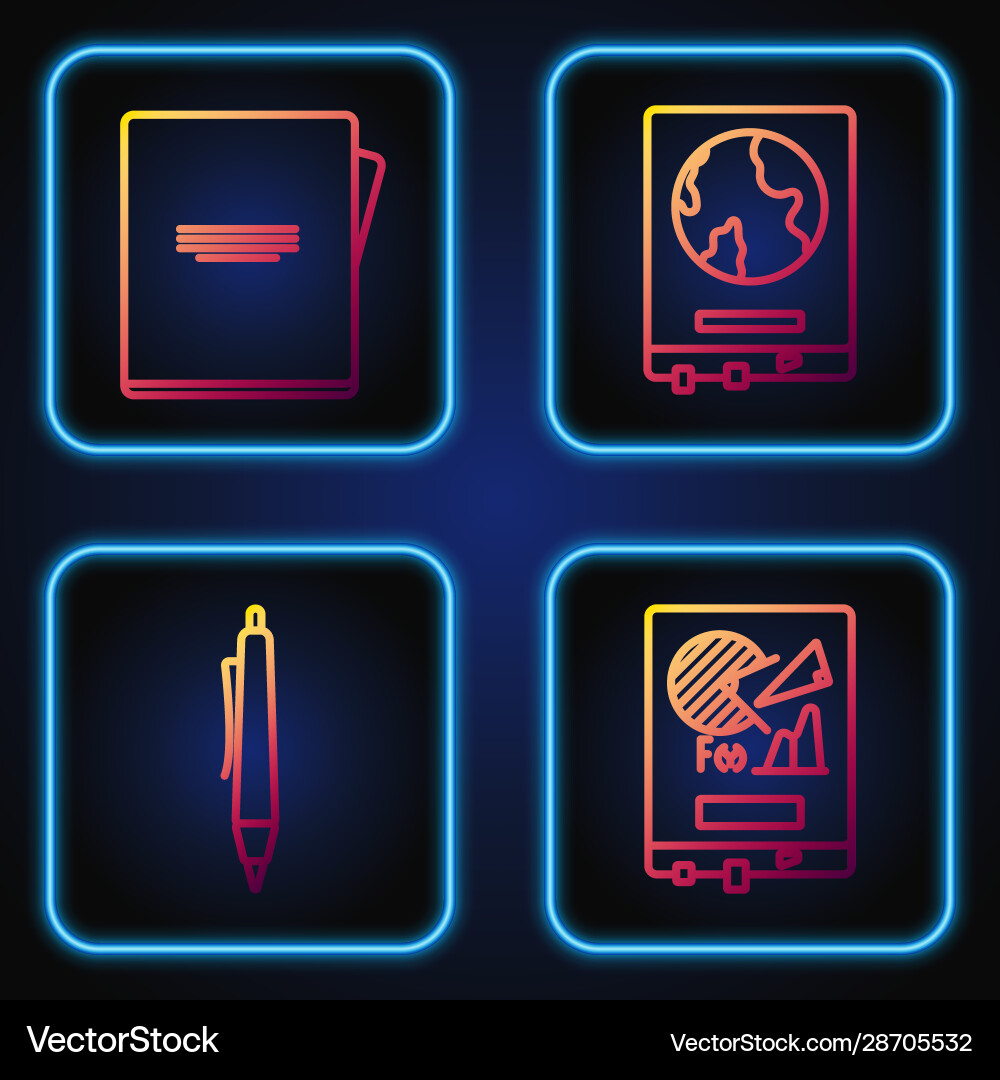 Set line board with graph chart pen notebook Set line board with graph chart pen notebook Vector Image