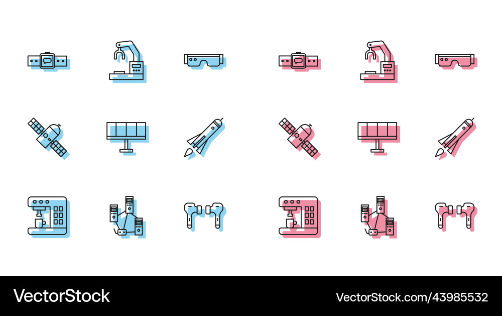 Set line coffee machine computer network Vector Image