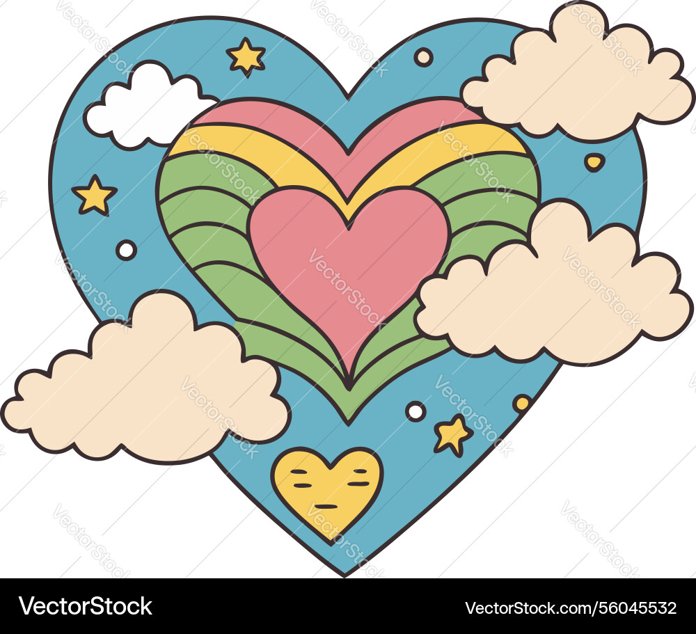 Vibrant heart with colorful patterns and clouds Vector Image