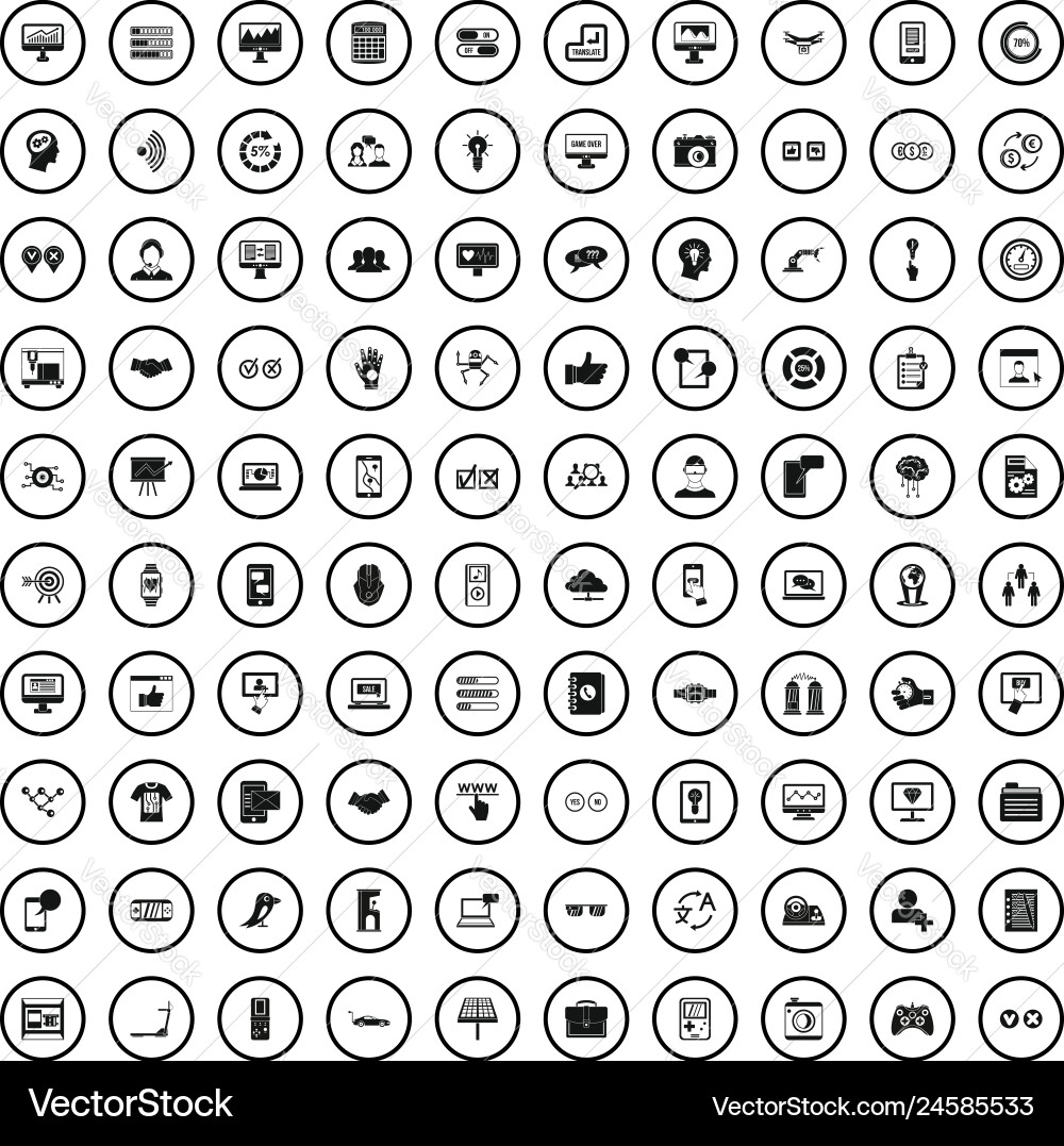 100 interface icons set simple style 100 interface icons set simple style vector image