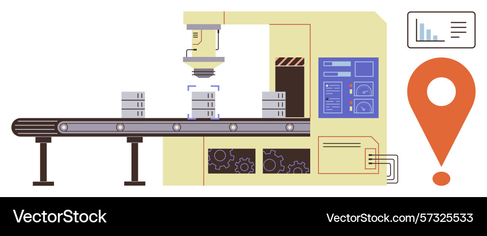 Automated assembly line with robotic arm Automated assembly line with robotic arm vector image