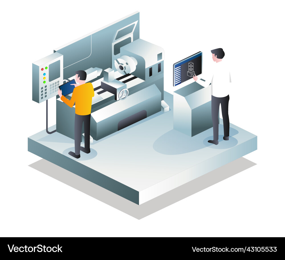 CNC Machine Operator & 3D Design Workflow Vector Image