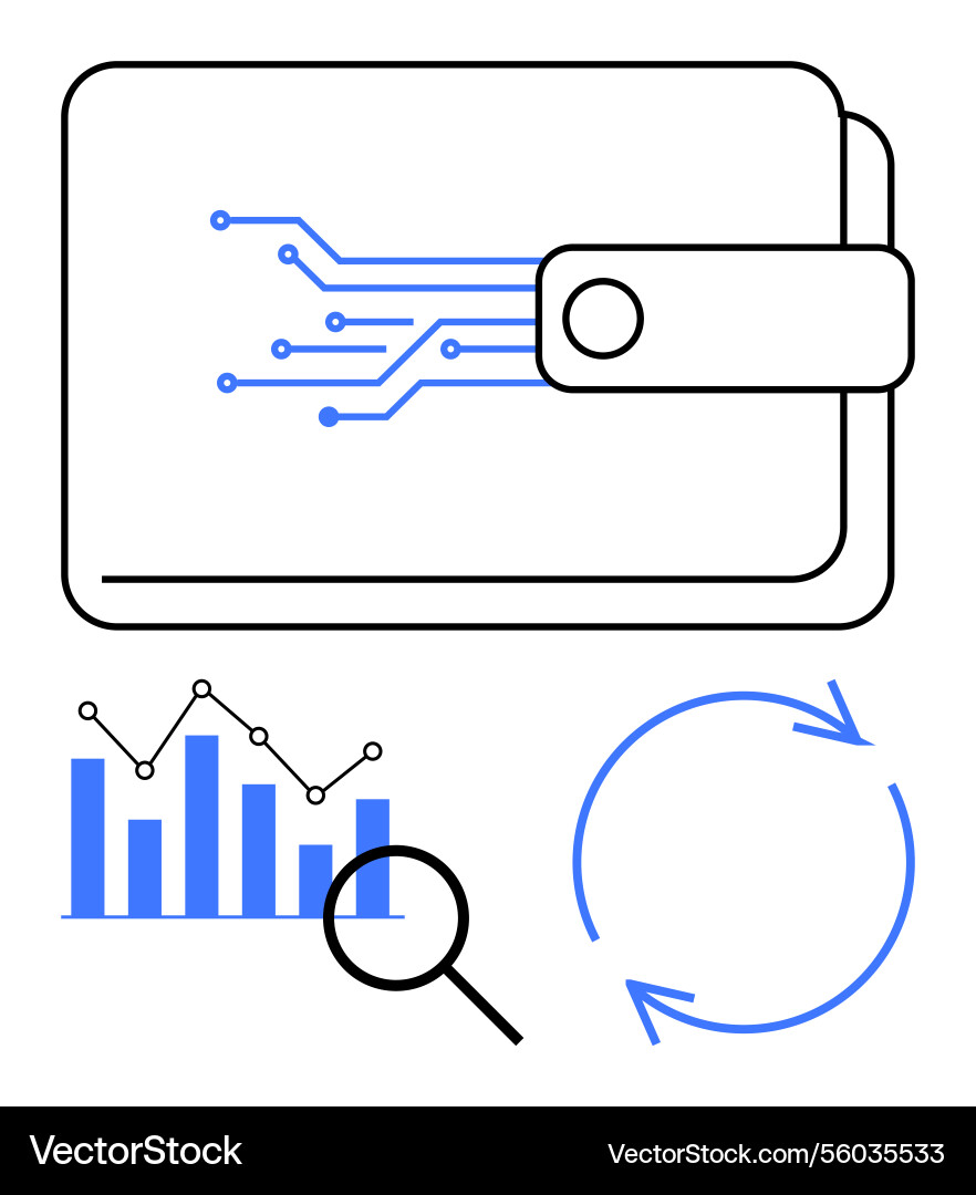 Digital wallet with data circuits bar chart Digital wallet with data circuits bar chart vector image
