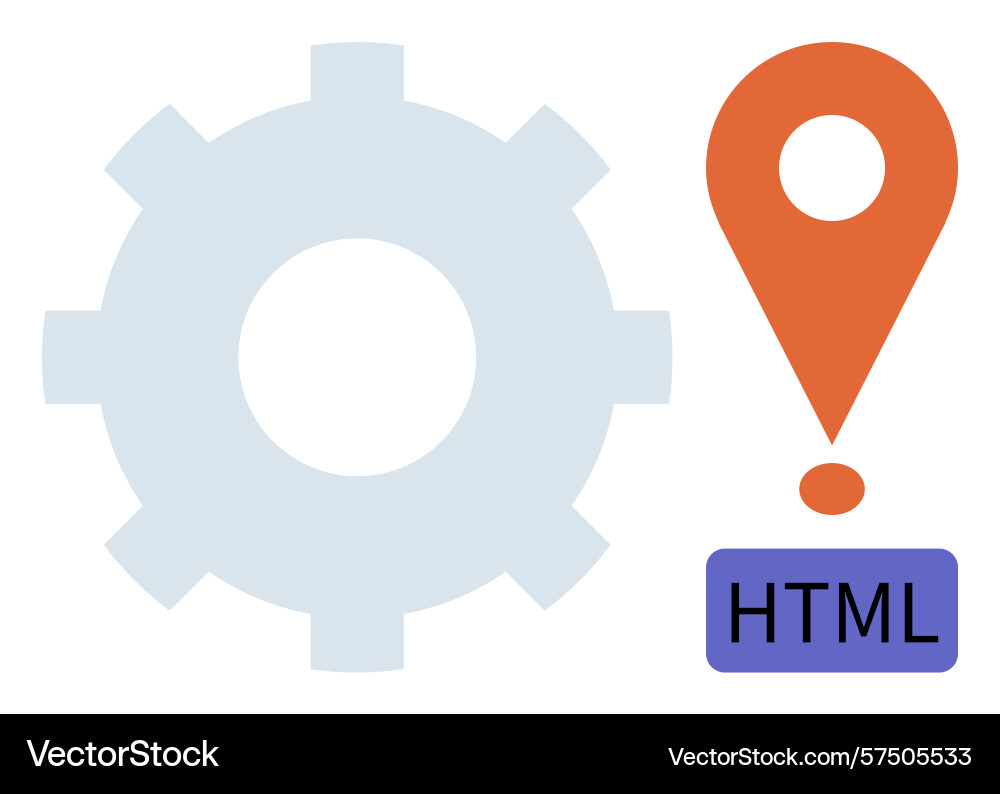 Gear shape location pin and html tag vector image