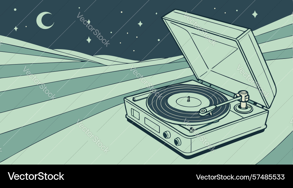 Retro record player floating on clouds vector image