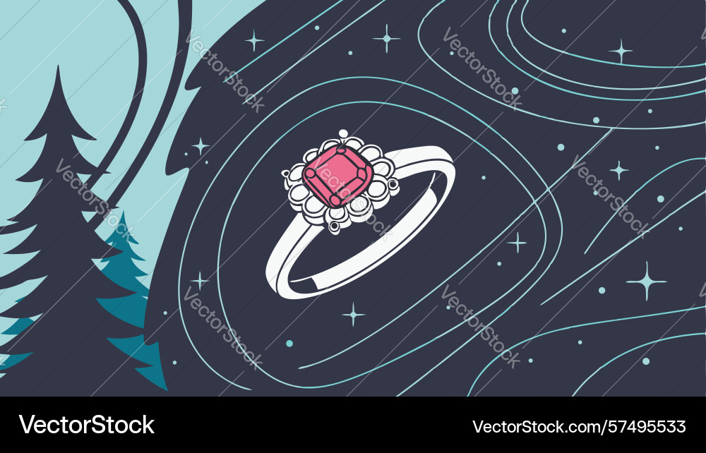 Ruby engagement ring in forest setting design Vector Image