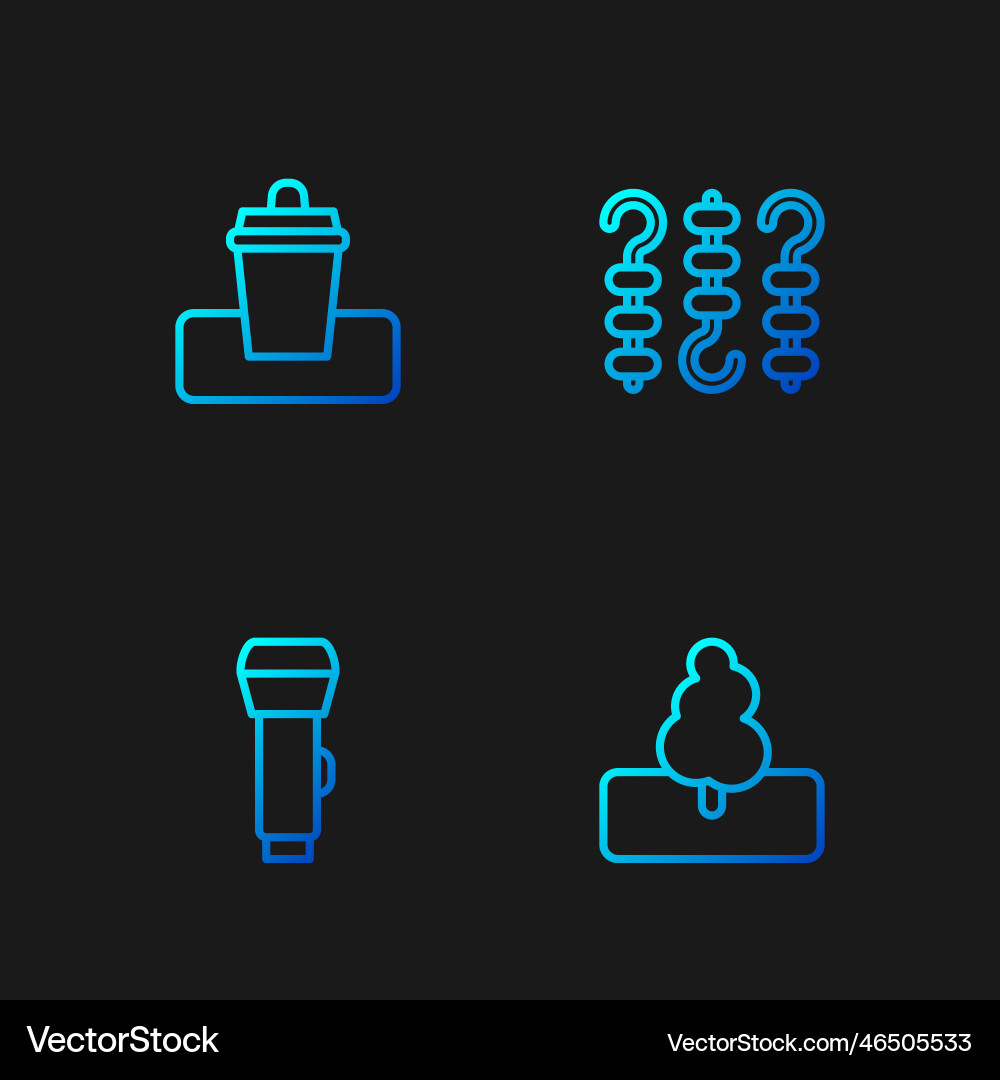 Set line tree flashlight trash can and grilled Set line tree flashlight trash can and grilled Vector Image
