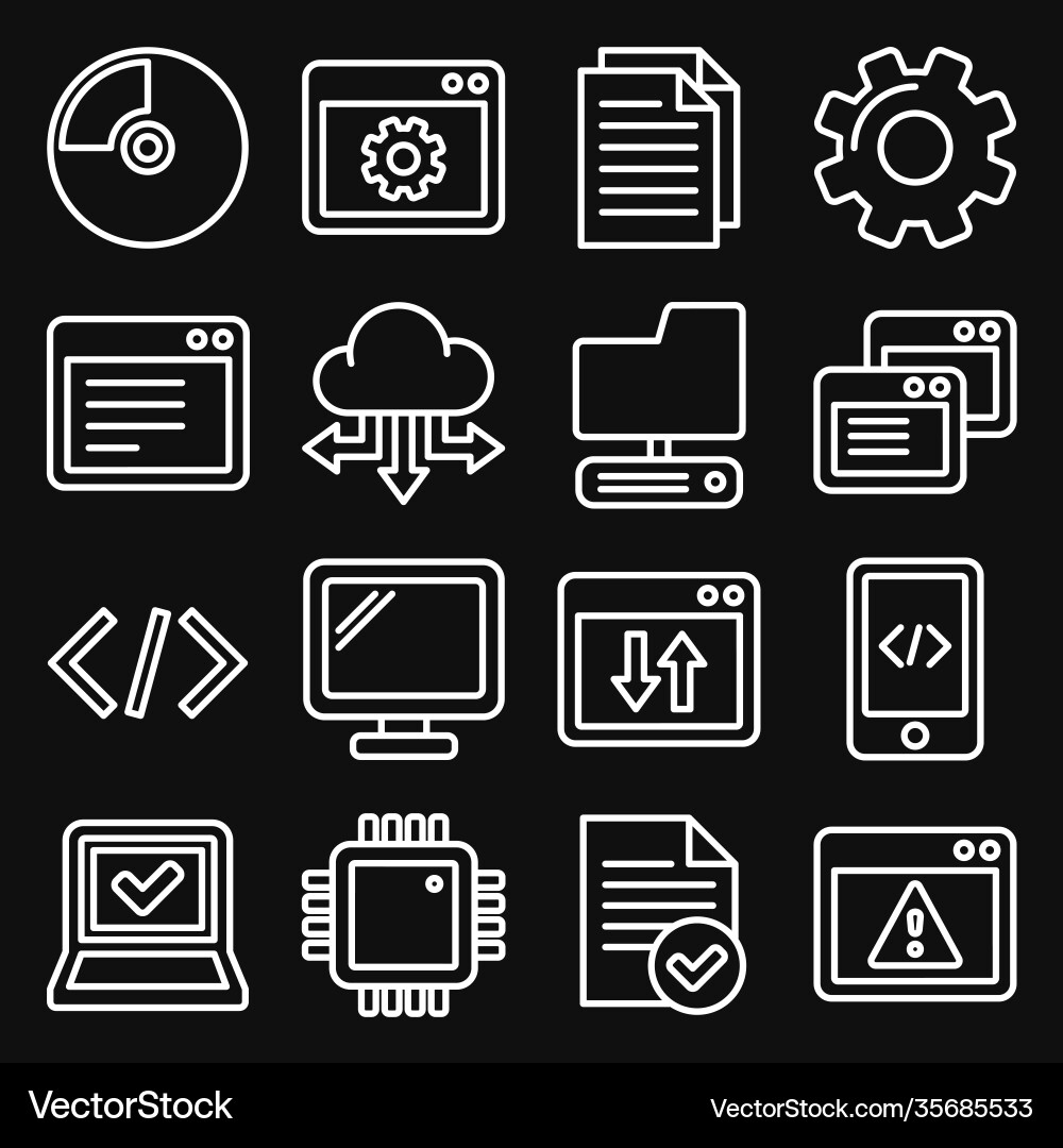 Software und Hardware-Programmier-Symbole setzen Linie Software und Hardware-Programmier-Symbole setzen Linie vektorbild