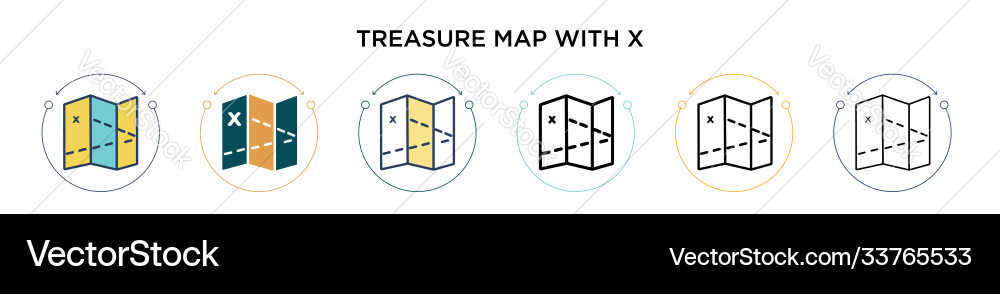 Treasure map with x icon in filled thin line Treasure map with x icon in filled thin line Vector Image