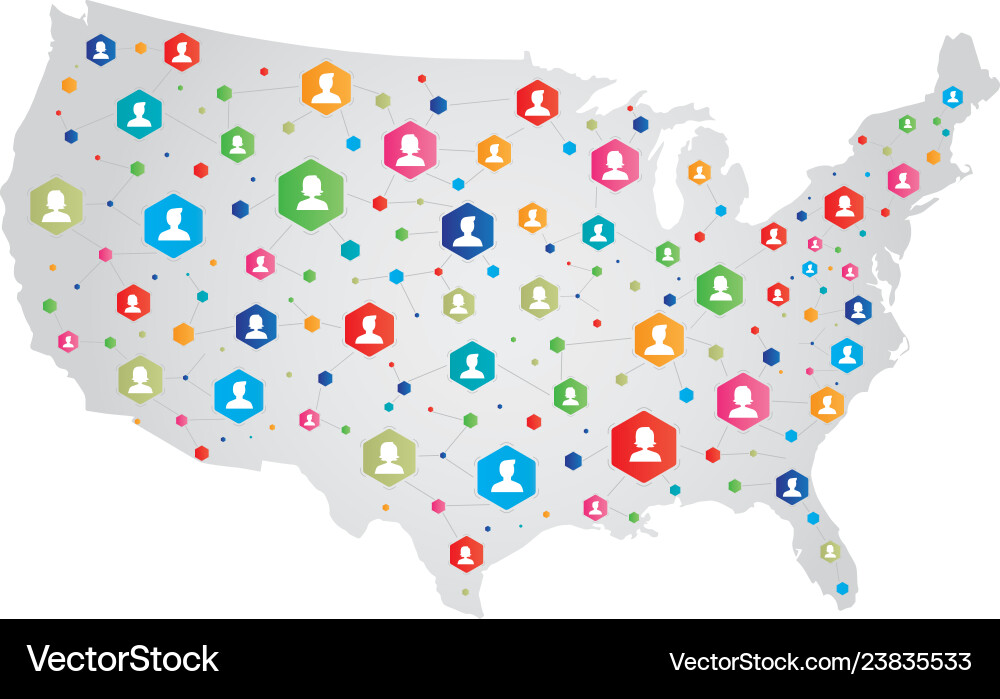 USA Map with Connection Icons Vector Image