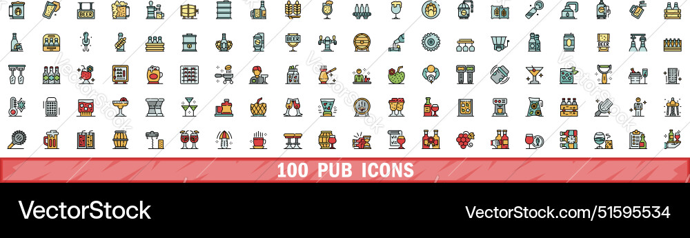 100 pub icons set color line style 100 pub icons set color line style Vector Image