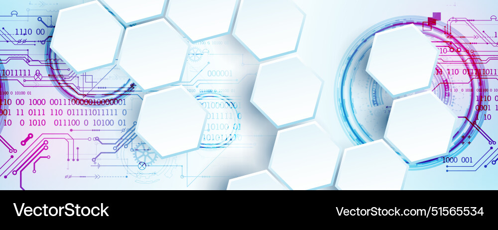 Abstract circuit board and hexagons on gradient vector image