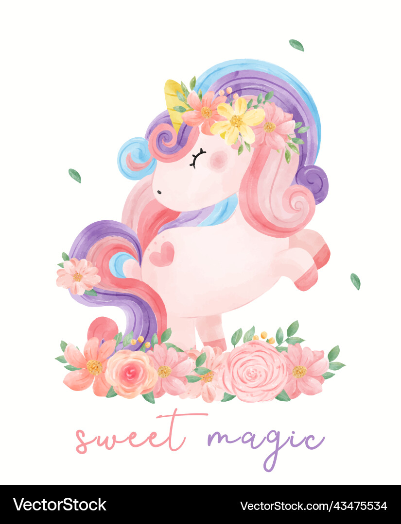 Cute watercolor sweet floral magical purple baby Cute watercolor sweet floral magical purple baby vector image