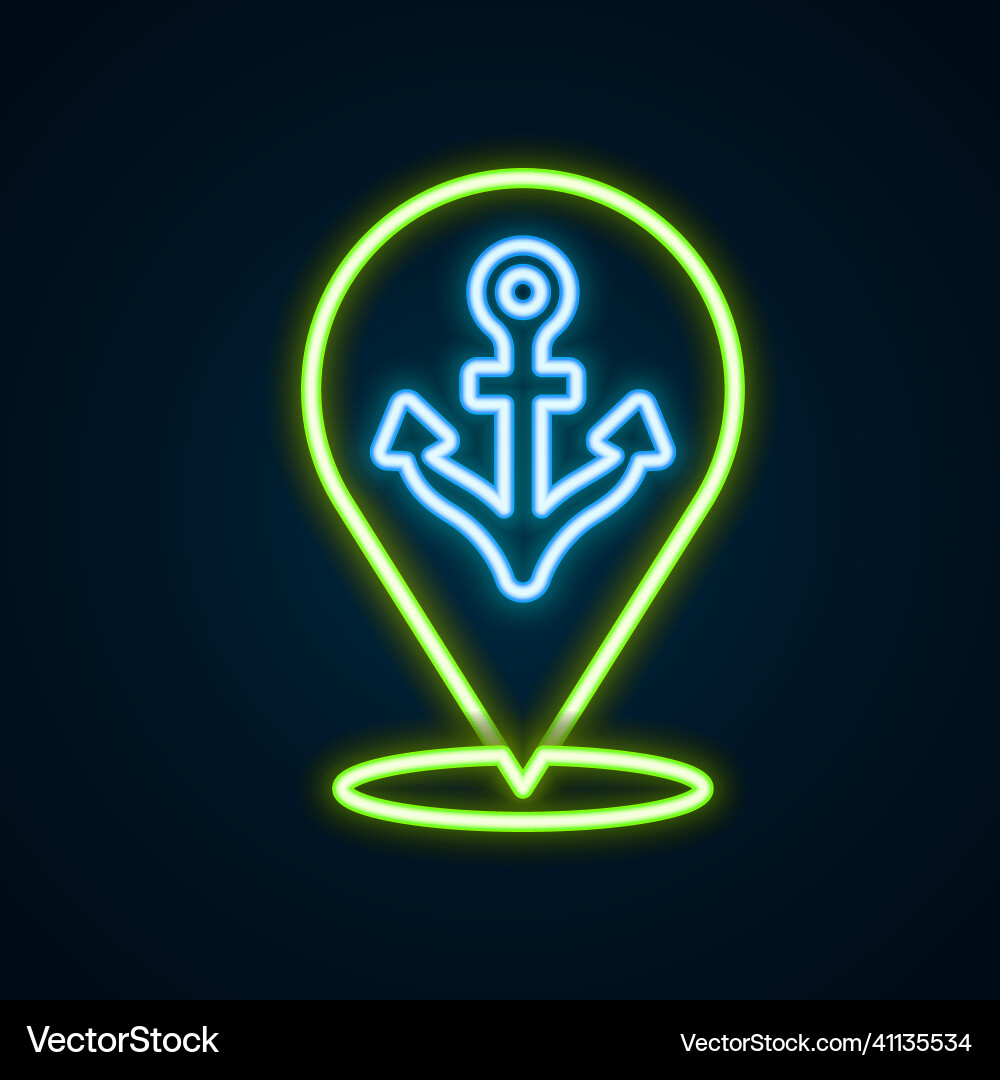 Glowing neon line map pointer with anchor icon Glowing neon line map pointer with anchor icon Vector Image