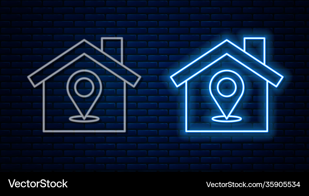 Glowing neon line map pointer with house icon Glowing neon line map pointer with house icon Vector Image