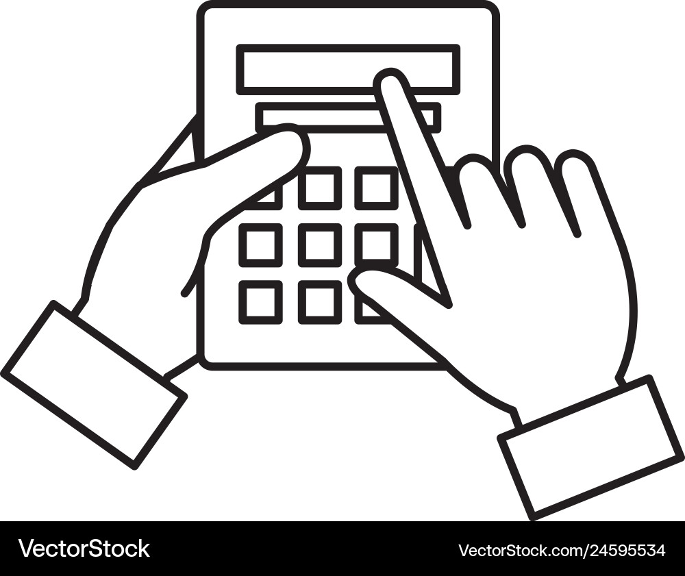 Hand using calculator device Hand using calculator device Vector Image
