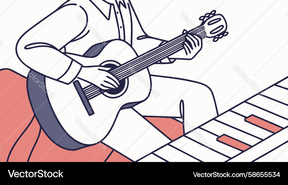 Man playing guitar with keyboard backdrop design Vector Image