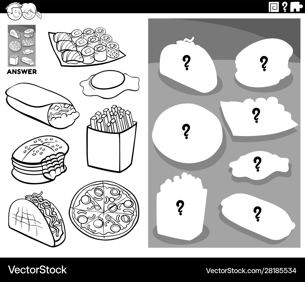 Matching shapes game with food objects color book Matching shapes game with food objects color book vector image