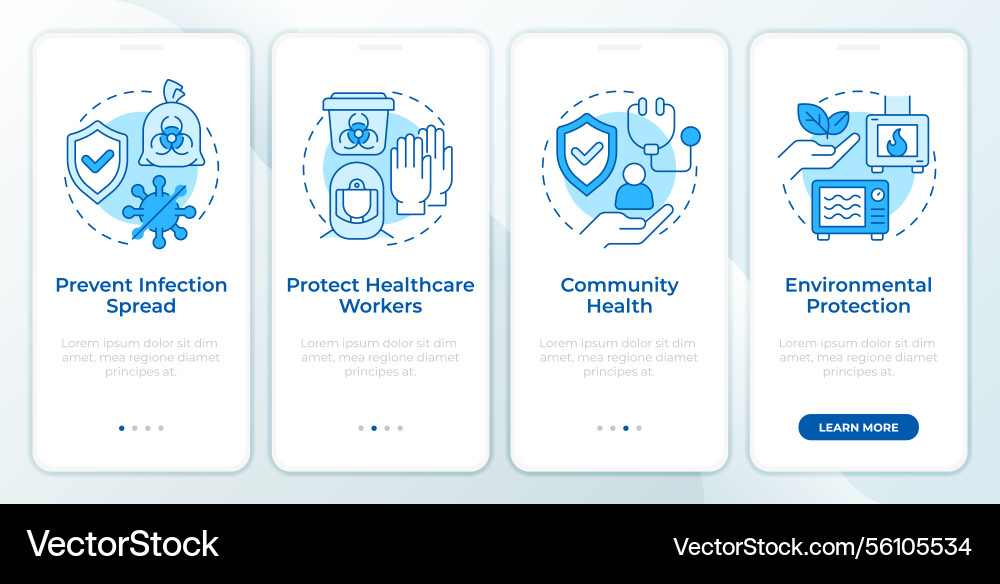 Medical waste treatment benefits blue onboarding Medical waste treatment benefits blue onboarding vector image