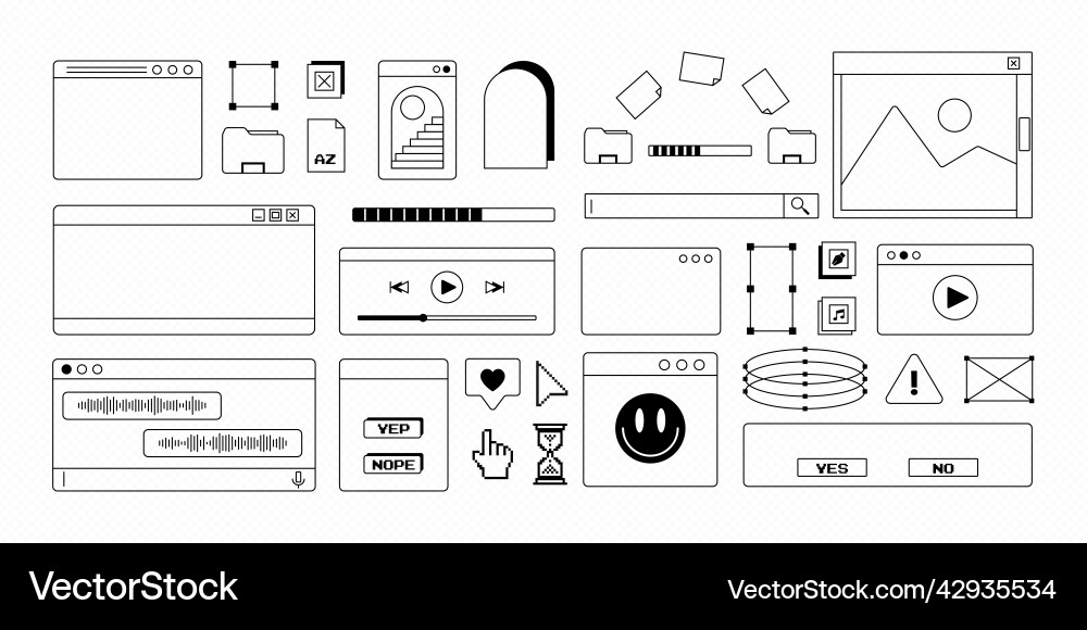 Old computer browser message windows in 90s Old computer browser message windows in 90s vector image