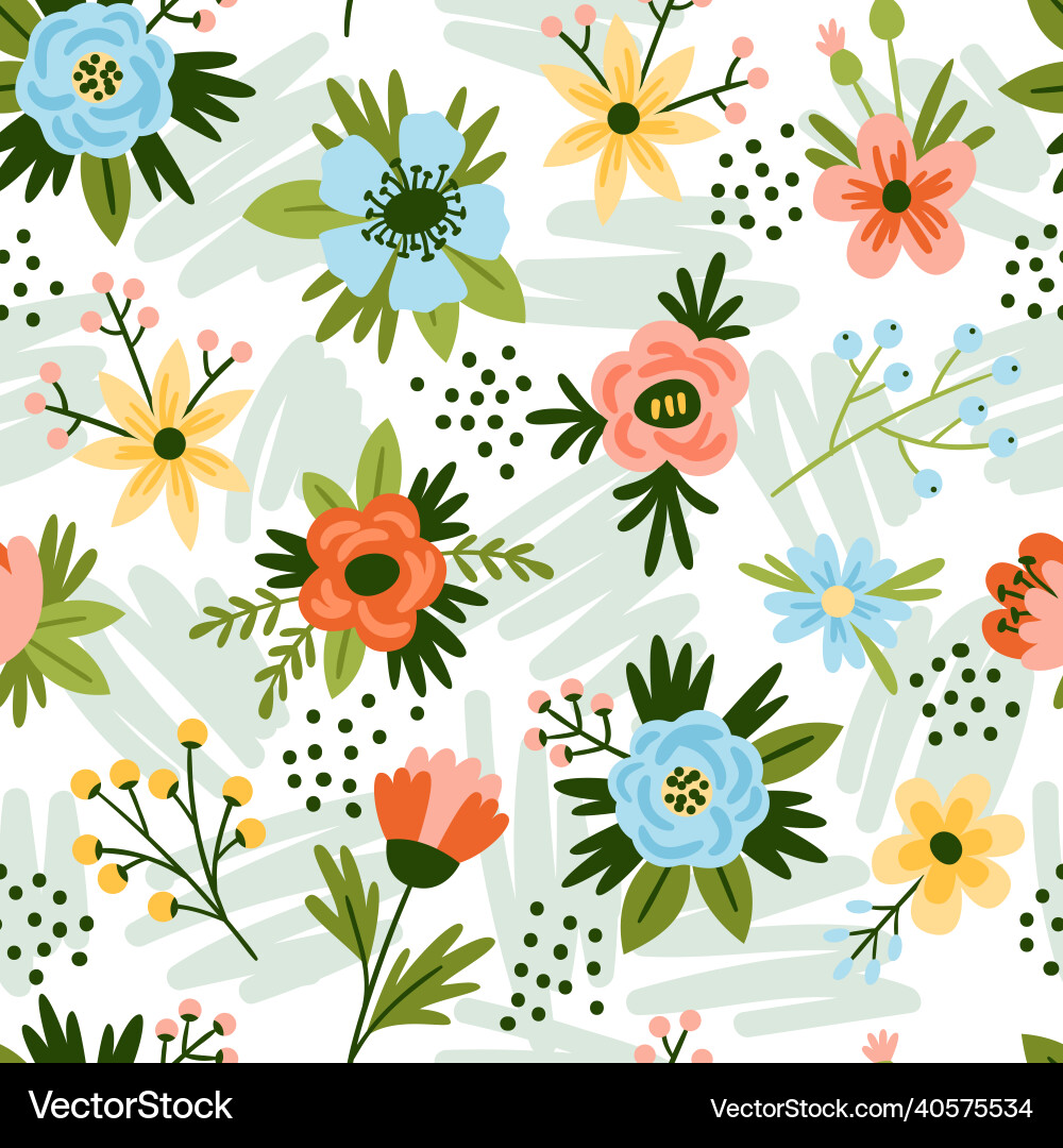 Seamless trendy flowers blooming plants Seamless trendy flowers blooming plants vector image