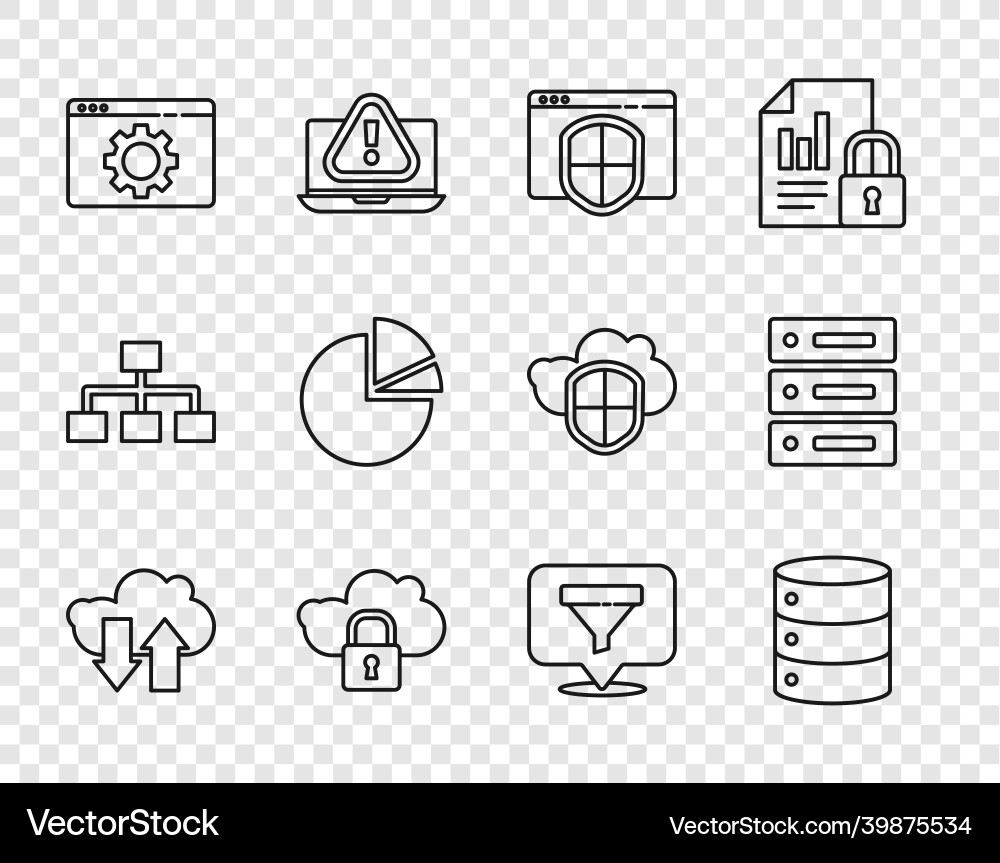 Set line cloud download and upload server data Vector Image