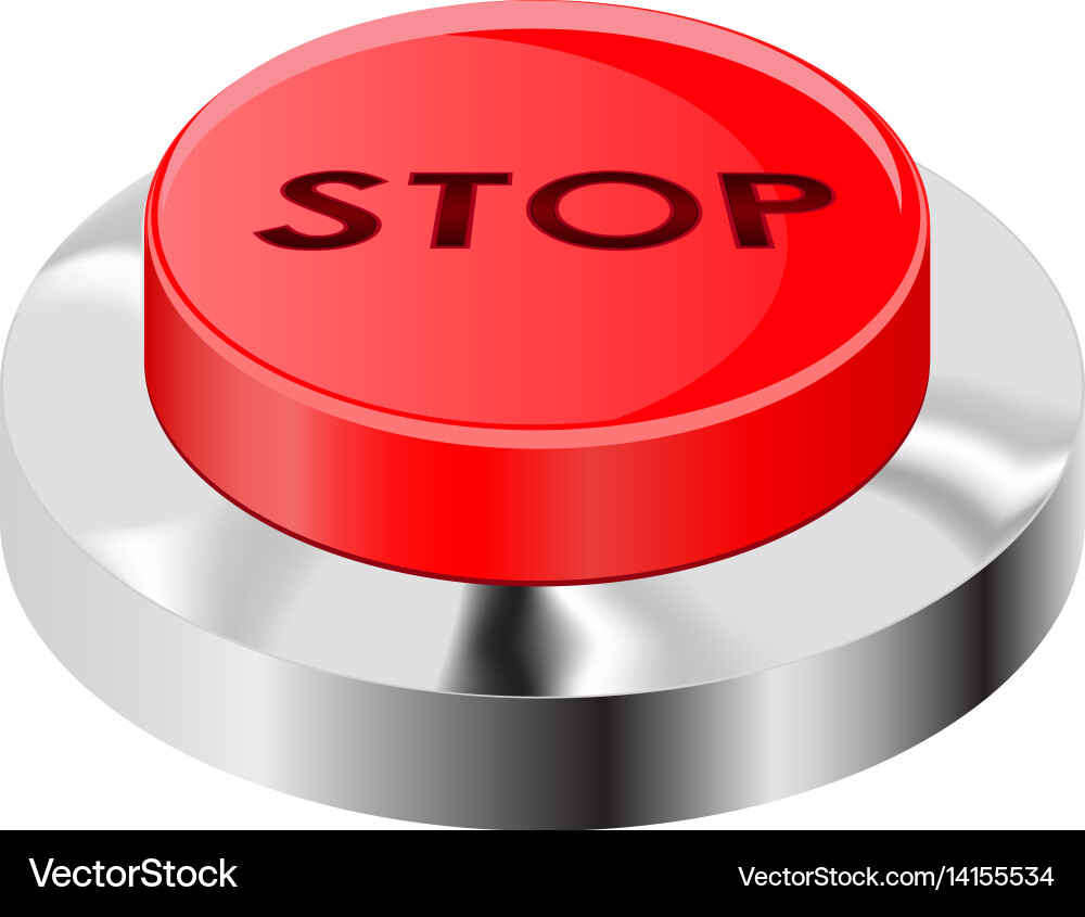 Stop button red push icon with chrome frame Vector Image