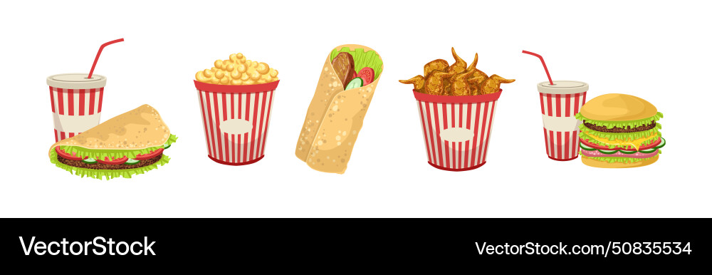Tasty fast food object and item set Vector Image