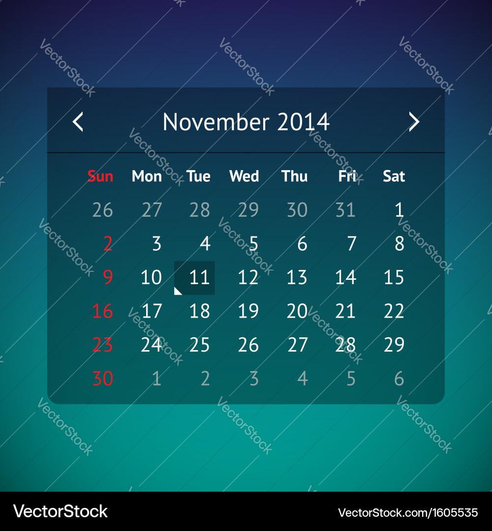 Calendar page for november 2014 vector image