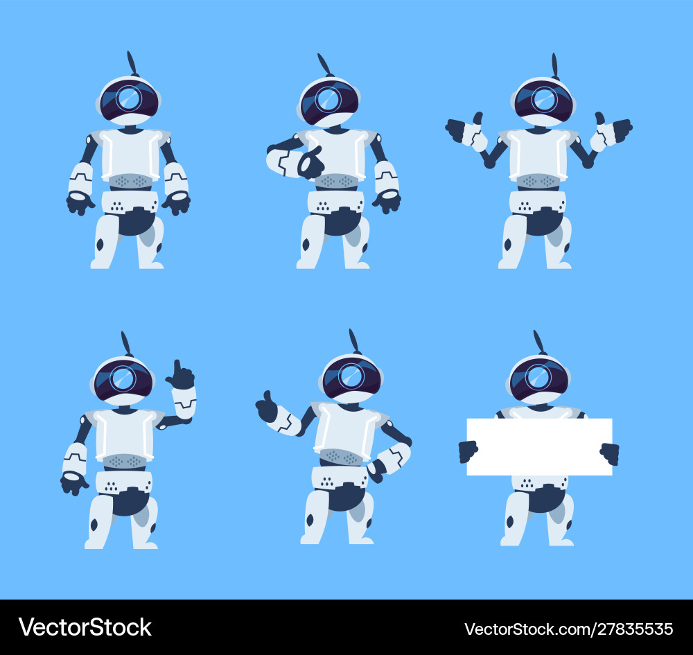 Cute robots cartoon android character set Vector Image