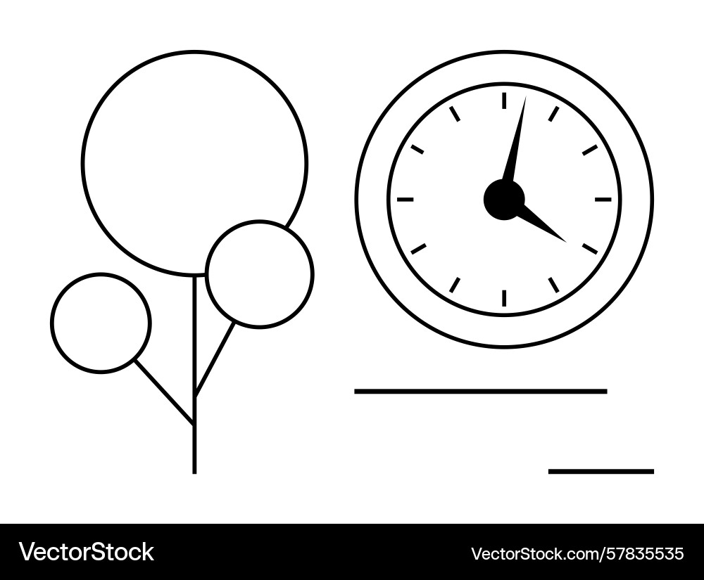 Minimal tree and analog clock with bold lines Minimal tree and analog clock with bold lines Vector Image