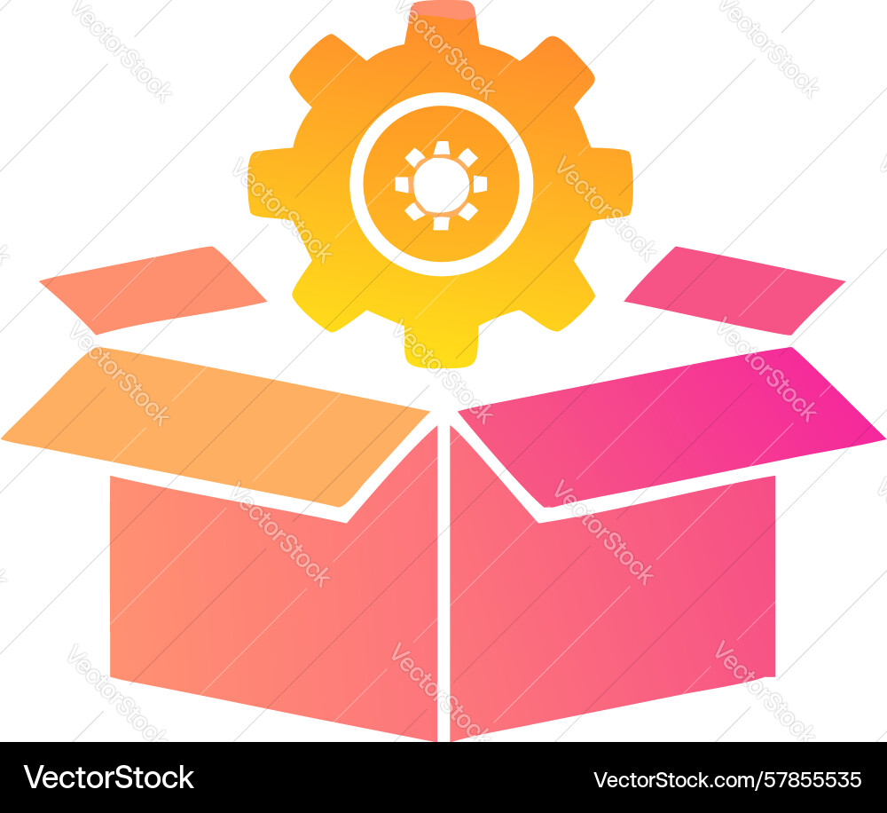 Open gift box with exploding gear dynamic tech vector image