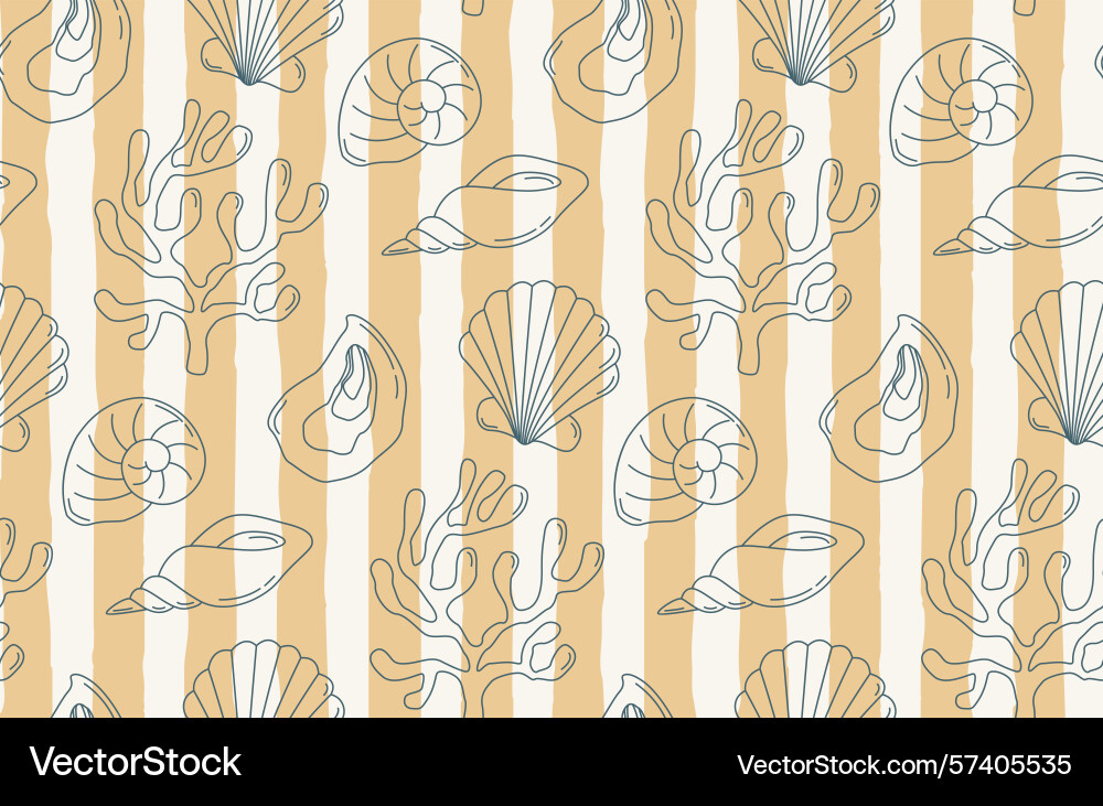 Pattern with seashells corals and stripes Vector Image