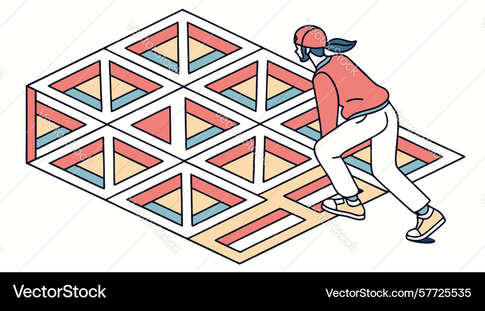 Person standing on isometric triangular patterned vector image